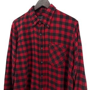 Jackson Hole Mens Black and a red Checkered Lightweight Flannel Shirt sz L 10613